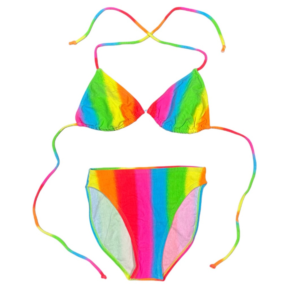Vintage Rainbow High Waist Tie Bikini